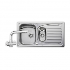 Leisure Euroline 1.5 Bowl Stainless Steel Kitchen Sink with Aquadrift Tap & 2x89mm Waste Kit 950mm L x 508mm W - Polished