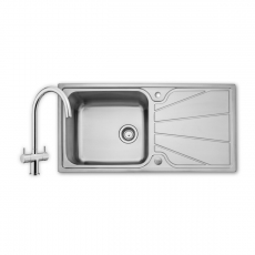 Leisure Nimbus 1.0 Bowl Stainless Steel Kitchen Sink with Aquaswan Dual Tap & Waste Kit 1000mm L x 500mm W - Polished