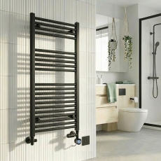 MaxHeat Bolt Black Thermostatic Dual Fuel Ladder Towel Rail (inc Element & Valve Set)