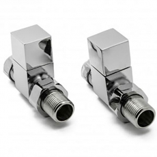 Prestige Square Straight Radiator Valves, 15mm, Pair, Chrome