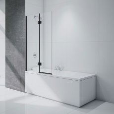 Merlyn Black Two Panel Square Hinged Bath Screen 1500mm H x 900mm W Left Handed - 8mm Glass