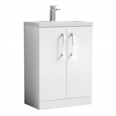 Nuie Arno Compact Floor Standing 2-Door Vanity Unit with Polymarble Basin 600mm Wide - Gloss White