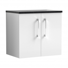 Nuie Arno Wall Hung 2-Door Vanity Unit with Sparkling Black Worktop 600mm Wide - Gloss White