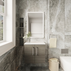 Arno Woodgrain 600mm 2-Door Wall Hung Vanity Unit with Countertop