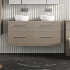 Arno Woodgrain Twin 1200mm 4-Drawer Wall Hung Vanity Unit with Countertop