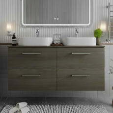 Arno Woodgrain Twin 1200mm 4-Drawer Wall Hung Vanity Unit with Countertop