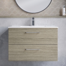 Arno Woodgrain 800mm 2-Drawer Wall Hung Vanity Unit