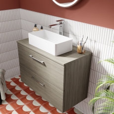 Arno Woodgrain 800mm 2-Drawer Wall Hung Vanity Unit with Countertop