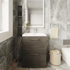 Arno Woodgrain 600mm 2-Drawer Floor Standing Vanity Unit