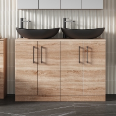 Arno Woodgrain Twin 1200mm 4-Door Floor Standing Countertop Vanity Unit