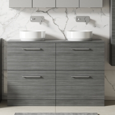Arno Woodgrain Twin 1200mm 4-Drawer Floor Standing Vanity Unit with Countertop