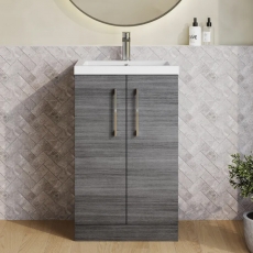 Arno Compact Woodgrain 500mm 2-Door Floor Standing Vanity Unit