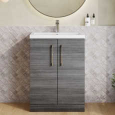 Arno Compact Woodgrain 600mm 2-Door Floor Standing Vanity Unit