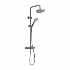 Nuie Arvan Round Thermostatic Bar Mixer Shower with Shower Kit and Fixed Head - Brushed Pewter