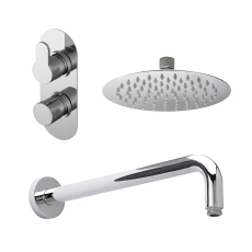 Nuie Arvan Thermostatic Twin Round Concealed Shower Valve with Fixed Head and Arm - Chrome