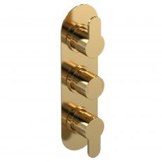 Nuie Arvan Thermostatic Concealed Shower Valve with Diverter Triple Handle - Brushed Brass