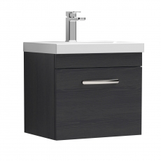 Nuie Athena Wall Hung 1-Drawer Vanity Unit with Basin-1 500mm Wide - Charcoal Black