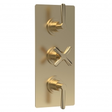Nuie Aztec Thermostatic Concealed Shower Valve with Diverter Triple Handle - Brushed Brass
