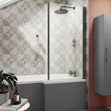 Nuie Pacific Brushed Pewter Square Bath Screen with Fixed Return Panel 1400mm H x 815mm W - 6mm Glass