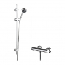 Nuie Binsey Round Thermostatic Bar Shower Valve with Single Function Slider Rail Kit - Chrome