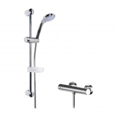 Nuie Binsey Round Thermostatic Bar Shower Valve with Classic Multi Function Slider Rail Kit - Chrome