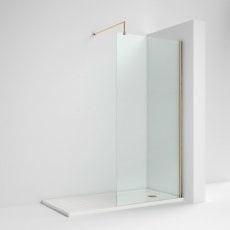 Nuie Wet Room Screen 1850mm x 800mm Wide with Support Bar 8mm Glass - Brushed Brass