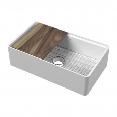 Nuie Butler Kitchen Sink 1.0 Bowl with Ledge, Chopping Board and Grid 795mm L x 460mm W - White