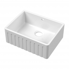 Nuie Butler Fireclay Deco Kitchen Sink with Overflow 1.0 Bowl 595mm L x 450mm W - White