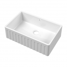 Nuie Butler Fireclay Deco Kitchen Sink with Overflow 1.0 Bowl 795mm L x 500mm W - White
