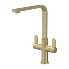 Nuie Churni Mono Kitchen Sink Mixer Tap Dual Lever Handle - Brushed Brass