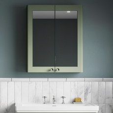 Nuie Classique 2-Door Mirrored Bathroom Cabinet 600mm Wide - Satin Green