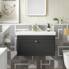 Classique 800mm 1-Drawer Wall Hung Vanity Unit with Fireclay Basin
