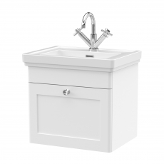 Nuie Classique Wall Hung 1-Drawer Vanity Unit with Basin 500mm Wide Satin White - 1 Tap Hole