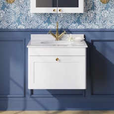 Classique 600mm 1-Drawer Wall Hung Vanity Unit with Marble Top Basin