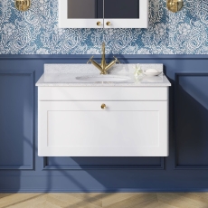 Classique 800mm 1-Drawer Wall Hung Vanity Unit with Marble Top Basin