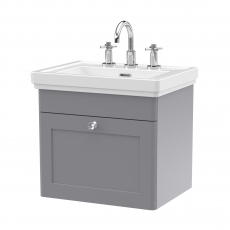 Nuie Classique Wall Hung 1-Drawer Vanity Unit with Basin 500mm Wide Satin Grey - 3 Tap Hole