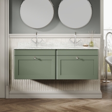 Classique 1200mm 2-Drawer Wall Hung Vanity Unit with Twin Marble Top Basin