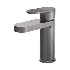 Nuie Cyprus Fluted Mono Basin Mixer Tap with Push Button Waste - Brushed Pewter