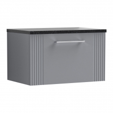 Nuie Deco Wall Hung 1-Drawer Vanity Unit with Sparkling Black Worktop 600mm Wide - Satin Grey