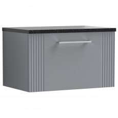 Nuie Deco Wall Hung 1-Drawer Vanity Unit with Sparkling Black Worktop 600mm Wide - Satin Grey
