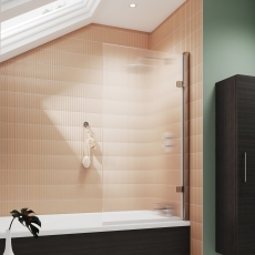 Nuie Square Hinged Fluted Bath Screen 1520mm H x 830mm W - 8mm Glass