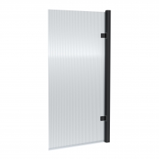 Nuie Matt Black Square Hinged Fluted Bath Screen 1520mm H x 830mm W - 8mm Glass