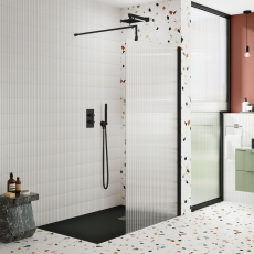 Nuie Fluted Black 1850mm Wet Room Glass Shower Screen