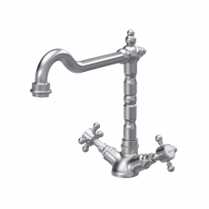 Nuie French Classic Kitchen Sink Mixer Tap Swivel Spout Dual Handle - Brushed Nickel
