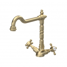 Nuie French Classic Kitchen Sink Mixer Tap Swivel Spout Dual Handle - Brushed Brass