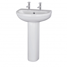 Nuie Ivo Basin and Full Pedestal 555mm Wide - 2 Tap Hole