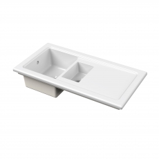 Nuie Inset Fireclay Kitchen Sink 1.5 Bowl 1010mm L x 525mm W - White
