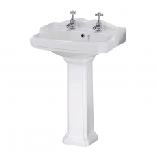Nuie Legend Basin and Full Pedestal 590mm Wide - 2 Tap Hole