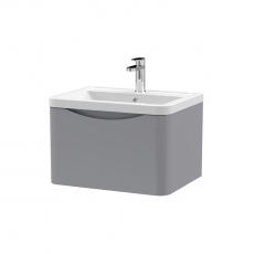 Nuie Lunar Wall Hung 1-Drawer Vanity Unit with Ceramic Basin 600mm Wide - Satin Grey