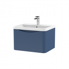 Nuie Lunar Wall Hung 1-Drawer Vanity Unit with Polymarble Basin 600mm Wide - Satin Blue